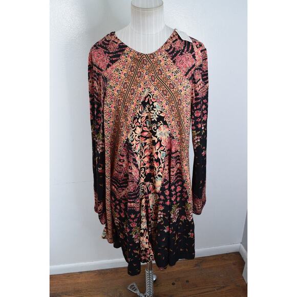 Free People Stevie Printed Tunic Dress Tie Back Womens XS Floral Bandana - Picture 1 of 7